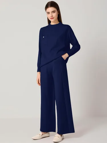 Vista 2 de SuperPrity Conjunto de suéter de manga larga para mujer, 2 piezas, cuello alto, suéter de punto trenzado, suéter de pierna ancha con bolsillos