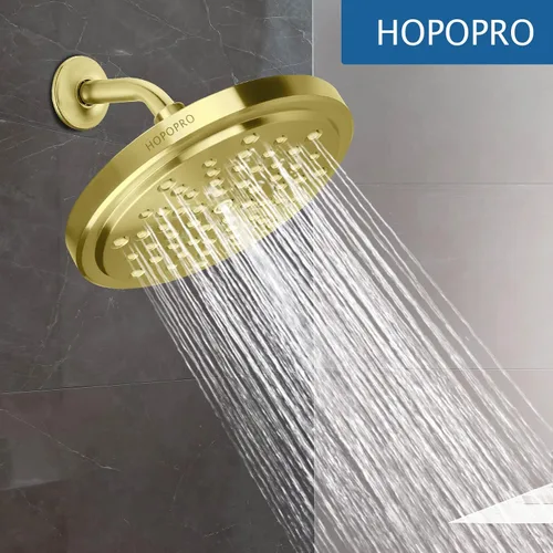 Vista 6 de HOPOPRO Brazo de ducha de 6 pulgadas con brida, brazo de cabezal de ducha angular de repuesto para montaje en pared para cabezal de ducha de mano Oro
