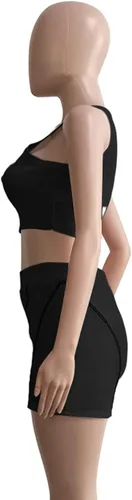 Vista 4 de Alunzoem Conjuntos de entrenamiento para mujer 2 piezas trajes de gimnasio sin costuras acanalado camiseta sin mangas pantalones cortos de cintura