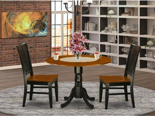 Vista 6 de East West Furniture DLWE3-BCH-W Dublin - Juego de cocina de 3 piezas que contiene una mesa redonda con gotas y 2 sillas de comedor, 42 x 42 Negro