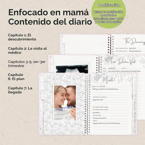 Vista 3 de Diario de embarazo, anuncios de embarazo, libro de tapa dura de 80 páginas Rubor