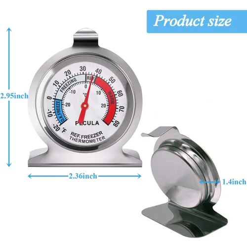 Vista 3 de Paquete de 2 termómetros para refrigerador, de 30 a -30°C/20 a 80°F, termómetro clásico para nevera de esfera grande con indicador rojo, termómetro