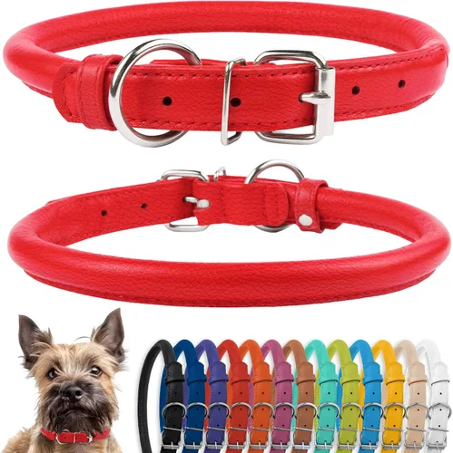 Vista 79 de CollarDirect - Collar de cuero enrollado para perro, collar redondo acolchado suave para cachorro, collar de cuero auténtico hecho a mano