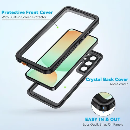 Vista 4 de Lanhiem Funda para Samsung Galaxy S24 FE, IP68 impermeable a prueba de polvo con protector de pantalla integrado, funda protectora de cuerpo Negro