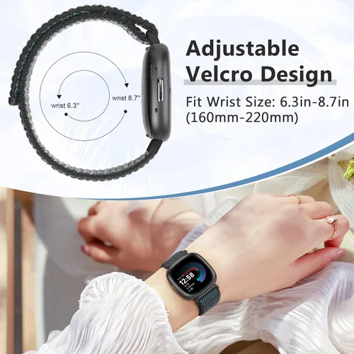 Vista 4 de Bcuckood Correa de nailon compatible con Fitbit Sense 2/Fitbit Sense/Fitbit Versa 4/Fitbit Versa 3 Bandas, para mujeres y hombres, correa de nailon