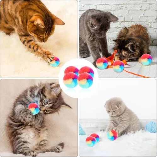 Vista 2 de KALIONE 30 piezas bolas de peluche suave para gatos de 1.2 pulgadas, bolas de juguete arcoíris para gatos, bolas peludas para gatitos, bolas