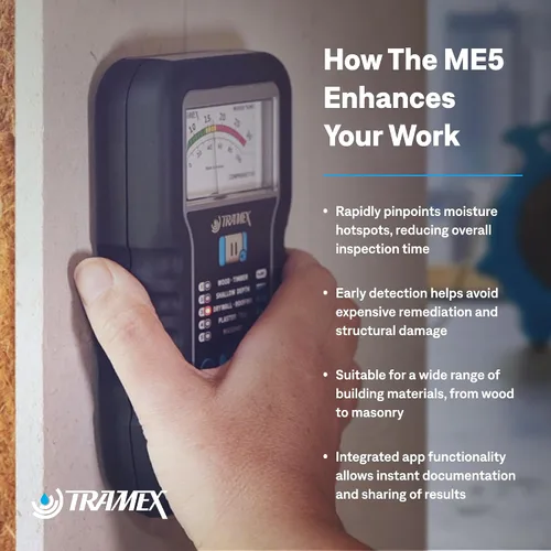 Vista 12 de Tramex Moisture Encounter ME5 Medidor sin clavijas para medir el contenido de humedad en madera, paneles de yeso y materiales de construcción