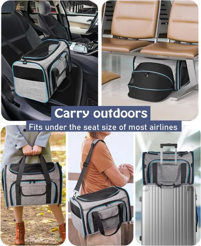 Vista 5 de Siivton Porta Mascotas para Gatos, Porta Mascotas de 2 Lados Expandibles para Viaje, Porta Mascotas Plegables de Cara Suave con Almohadilla de Forro