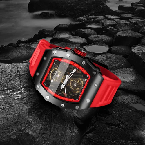 Vista 6 de Reloj mecánico automático para hombre, cronógrafo de lujo, resistente al agua, con esqueleto hueco, reloj de pulsera para hombre, correa