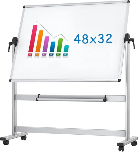 Vista 10 de VIZ-PRO Pizarra magnética móvil de doble cara, 48 x 24 pulgadas, orientación vertical, marco de aluminio y soporte Caballete de borrado en seco