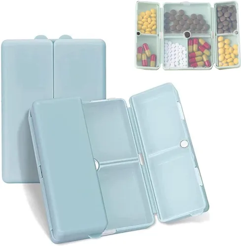 Vista 7 de Pastillero portátil con 7 compartimentos, organizador de píldoras plegable para viajes, pastillero diario portátil, farmacia de bolsillo con Beige
