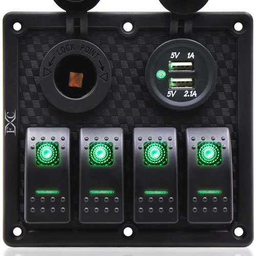 Vista 10 de Panel FXC impermeable, con ranura de doble puerto USB, fusibles de 4.2 A, visualización digital de voltaje, toma de encendedor y 4, 6 u 8 tipos