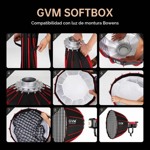 Vista 3 de GVM Softbox Parabólico Luz Suave Bowens Mount, 36 pulgadas/35.4 in de liberación rápida Parabólica Deep Softbox y rejilla de panal compatible