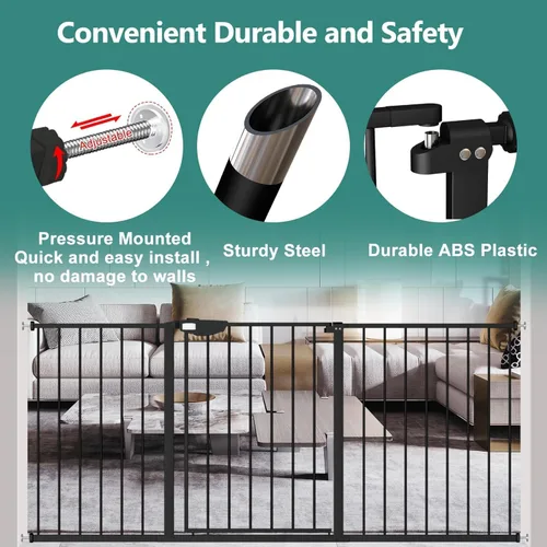 Vista 6 de ALLAIBB Triple Lock - Puerta extra ancha para bebé, montada a presión, para caminar a través de cierre automático seguro, de metal negro, perro