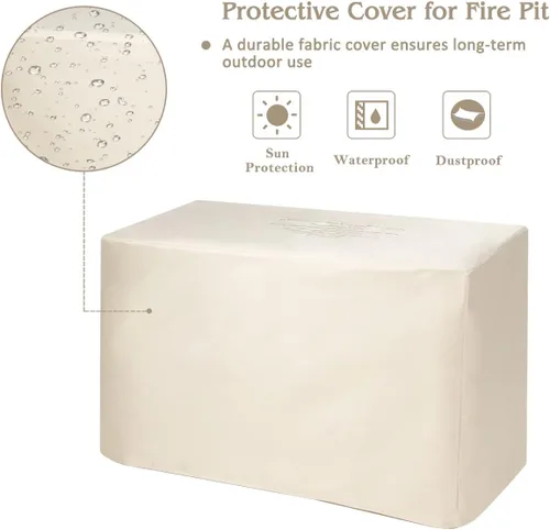 Vista 7 de Tangkula Juego de muebles de patio de 7 piezas con mesa para fogata, incluye mesa rectangular de propano de 42 pulgadas y 60,000 BTU y funda