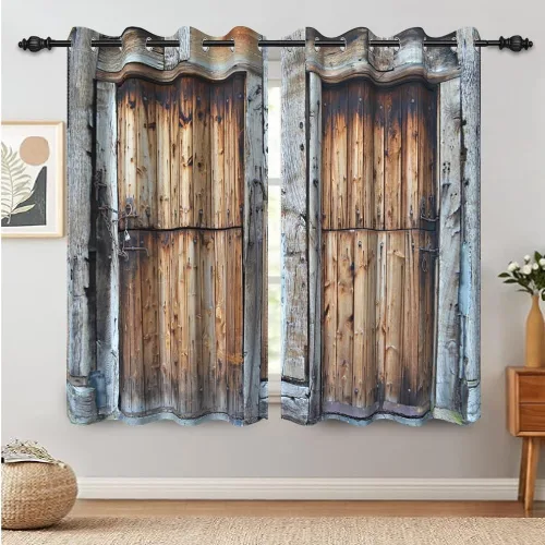 Vista 95 de Cortinas rústicas para ventana de puerta de granero, puerta de madera gris, puerta de garaje, tratamiento de ventana para sala de estar, dormitorio