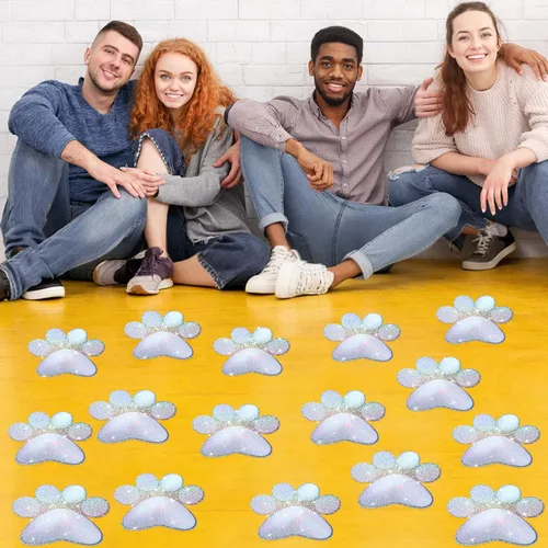 Vista 9 de ReliThick 30 Piezas Calcomanías de Suelo con Huellas de Patas 7.5" Huellas de Patas Grandes Adhesivo de Pared Autoadhesivo Calcomanía de Suelo