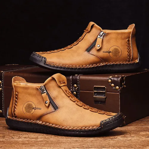 Vista 2 de Govicta - Mocasines de hombre de cuero, uso casual, zapatos de hombre, botas chukka hasta el tobillo, cómodo calzado sin cordones, para el trabajo