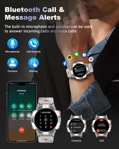 Vista 6 de GPS Military Smart Watch for Men with Bluetooth Call, 1.43" AMOLED Waterproof Fitness Tracker with Heart Rate/Sleep Monitor/Flashlight, 170+ Sports