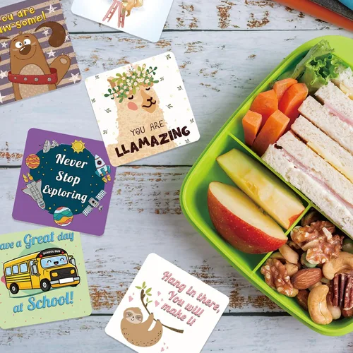 Vista 4 de Shemira Paquete de 100 notas para lonchera para niños, tarjetas de afirmación inspiradoras para niñas y niños, tarjetas motivacionales para niños