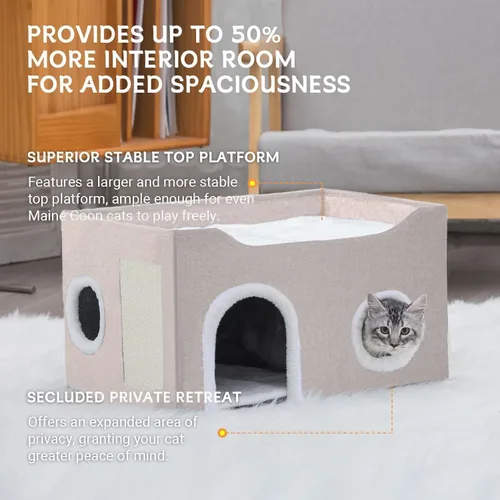 Vista 3 de Casa para gatos de interior – Cueva plegable para gatos y cama cubierta para gatos, escondite acogedor para mascotas pequeñas y gatos grandes