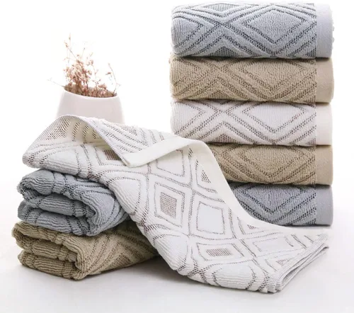 Vista 3 de Pidada Juego de 2 toallas de mano con patrón de diamante, 100% algodón, absorbentes, suaves, toallas decorativas para baño (beige marrón)
