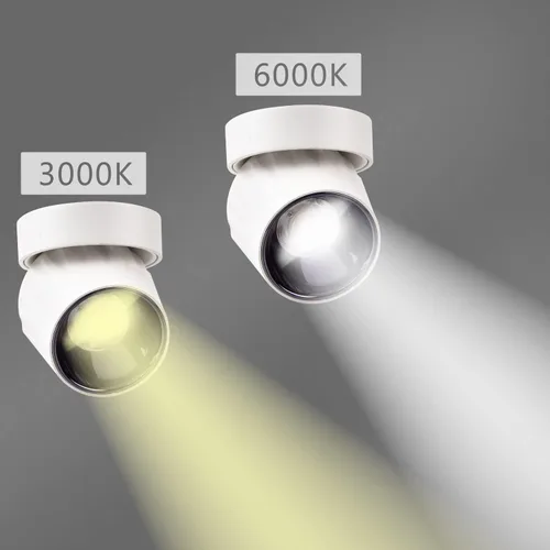 Vista 7 de Foco de techo LED de 12 W, luz direccional de rotación de 360°, 3000 K, blanco cálido, lámpara de pared para pasillo, galería, sala de estar/blanco