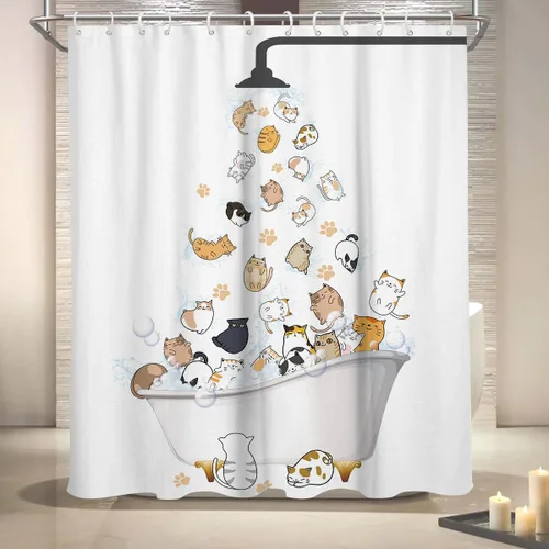 Vista 4 de Coxila Divertida cortina de ducha de gatos para niños, linda y divertida caricatura, Kawaii con estampado de patas de animales, colorida, divertida