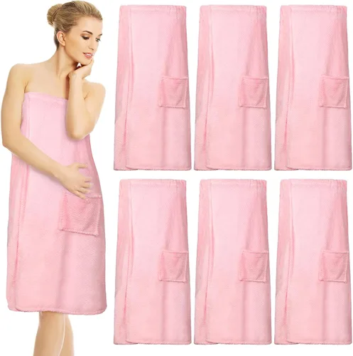 Vista 10 de Tigeen 6 toallas de baño para mujer, bata de spa con cierre ajustable, parte superior elástica, vestido ligero (negro)