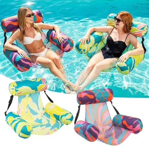 Vista 12 de Silla flotante inflable para piscina, paquete de 2 flotadores de piscina para adultos, resistentes, sillas flotantes de agua, flotadores inflables