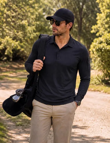 Vista 2 de TACVASEN - Camisas polo de manga larga para hombre de secado rápido, tácticas, para golf, con cuello, ligeras, transpirables, que absorben