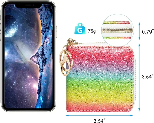 Vista 39 de GEEAD - Monedero pequeño con purpurina para mujer o niña, con anillo para llavero