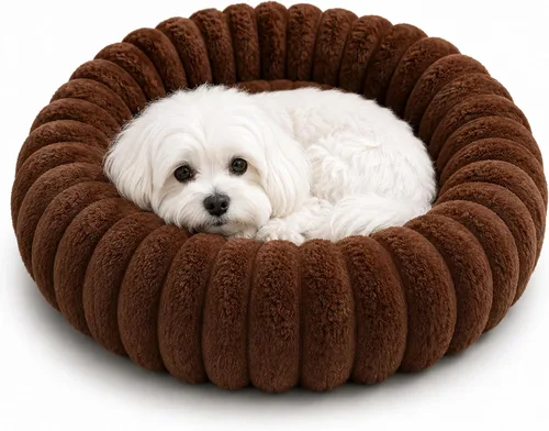 Vista 17 de Cama calmante para perros pequeños, cama lavable en forma de dona Gris