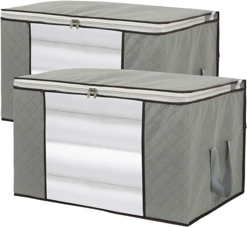 Vista 11 de Szxc Paquete de 2 bolsas de almacenamiento plegables grandes, horizontales + erectas para edredón, manta, ropa, almohada, ventana transparente