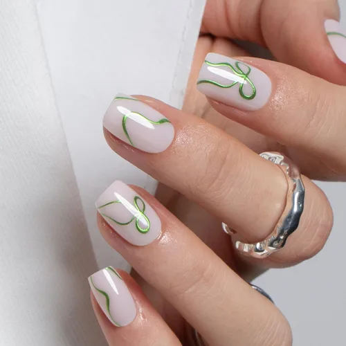 Vista 19 de CurvLife Uñas a presión de almendras medianas, color blanco lechoso A9 - Susurro de crema