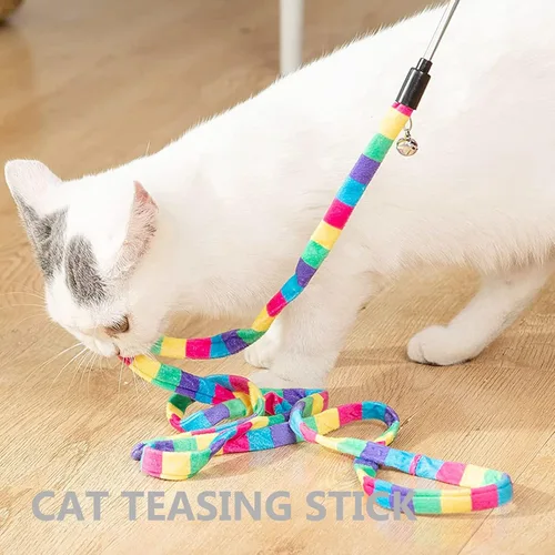 Vista 3 de LUOZZY Varita interactiva para gatos, 2 piezas, varita interactiva para gatos, juguete colorido para gatos, varita, juguete de caña de pescar