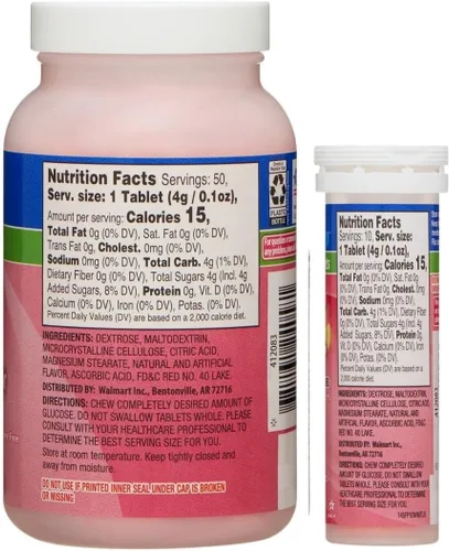 Vista 2 de ReliOn Glucose, 50 tabletas con tubo para llevar, 10 comprimidos (Fruit Punch)