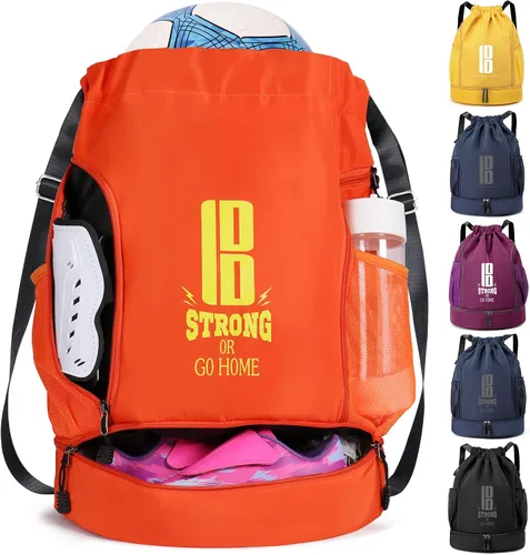 Vista 8 de brooman Bolsas de fútbol juveniles para niños y niñas, mochila para fútbol, baloncesto, voleibol y fútbol con compartimento para pelotas Púrpura