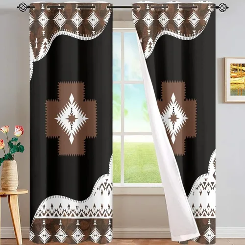 Vista 57 de Dreaweet African Tribal Blackout Curtains 63 Inch Long 2 Panels Set Bohemian Ethnic Geometric Grommet Top Thermal Insulated Curtains for Living Room