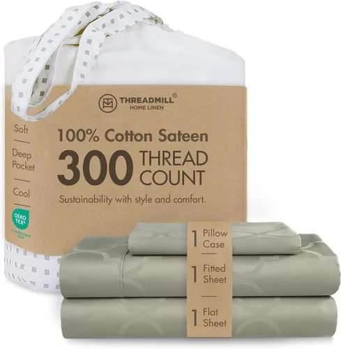 Vista 52 de Threadmill Juego de sábanas de algodón Twin Sábanas 100% algodón para cama tamaño Twin Juego de sábanas de satén jacquard damasco con bolsillo