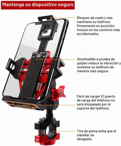 Vista 4 de Soporte de metal para teléfono de motocicleta, sólido y antirrobo, soporte para teléfono celular resistente, compatible con Harley Davidson y la Rojo
