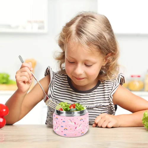 Vista 6 de Charcy 9 oz Tarro de alimentos aislado de acero inoxidable para niños, termo de sopa con boca ancha a prueba de fugas, juego de contenedores para 8h