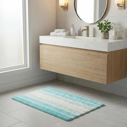 Vista 6 de Alfombra de baño diferente Alfombra de baño absorbente suave de algodón antideslizante para baño, alfombra costera neutra lavable