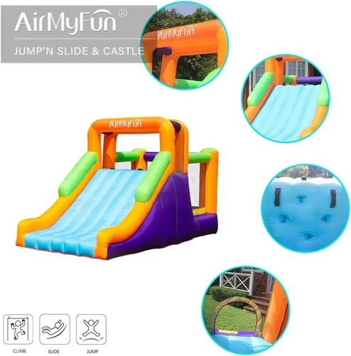Vista 6 de AirMyFun Casa inflable de rebote para niños pequeños para interiores y exteriores, casa de rebote ancha para niños grandes con soplador de 450 W