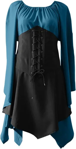 Vista 6 de Vestidos medievales de talla grande, disfraz de Halloween para mujer, disfraz vintage de Halloween, sombrero de bruja rosa de hada, para adulto