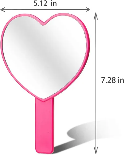 Vista 2 de Espejo de mano de maquillaje en forma de corazón, espejo de mano de viaje, espejo cosmético personal portátil con mango (rojo rosa)