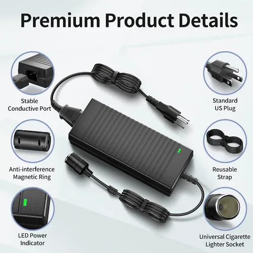 Vista 9 de Convertidor de CA a CC de 180W/15A, convertidor de 110-240V a 12V, adaptador de fuente de energía AC/CC del encendedor de cigarrillos de 7,64 pies