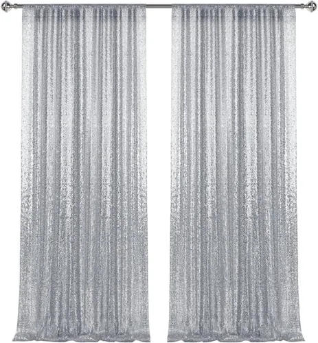 Vista 69 de 2 paneles de cortinas de fondo de lentejuelas verdes de 8 pies, cortinas de fondo de fotografía con purpurina para decoración de Navidad, boda
