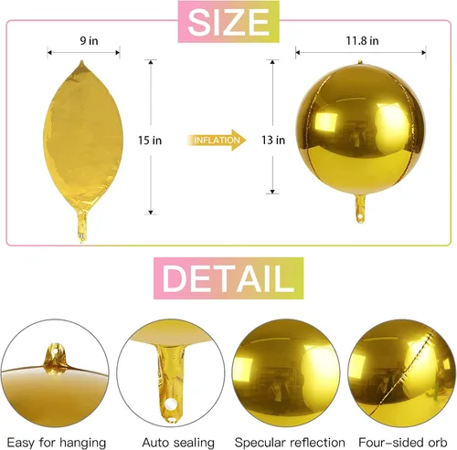 Vista 2 de Globos metálicos grandes de oro rosa de 15 pulgadas, paquete de 6 globos de tereftalato de polietileno, guirnalda de globos, globos de aluminio