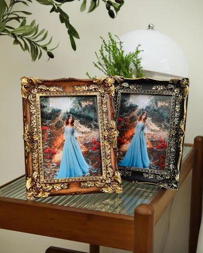 Vista 5 de Marco de fotos vintage negro de 8 x 10 pulgadas, elegante marco dorado adornado antiguo con frente de cristal, mesa y exhibición de pared